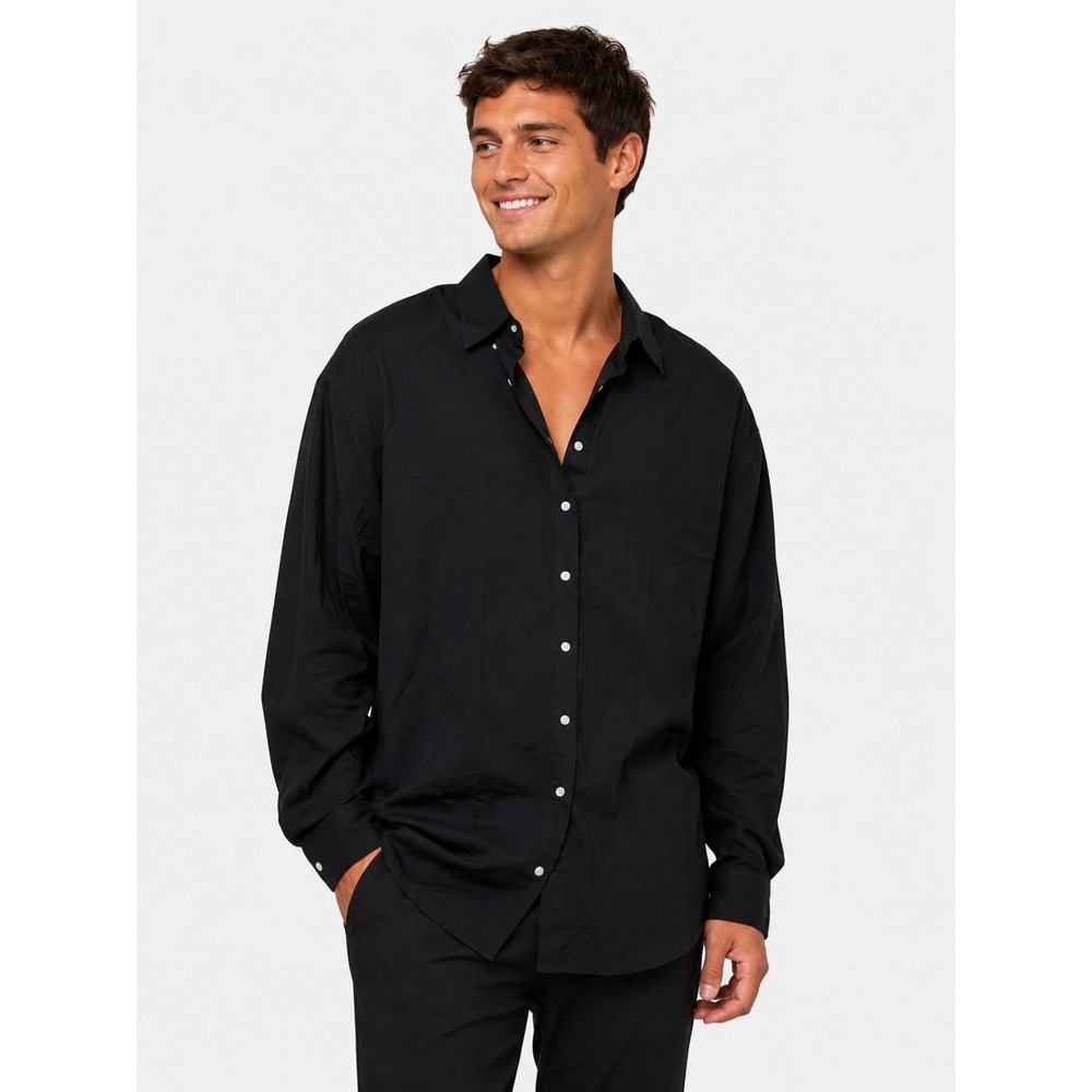 HODO Black 100% Cotton Long Sleeve Button Front Shirt NWT New 4XLT